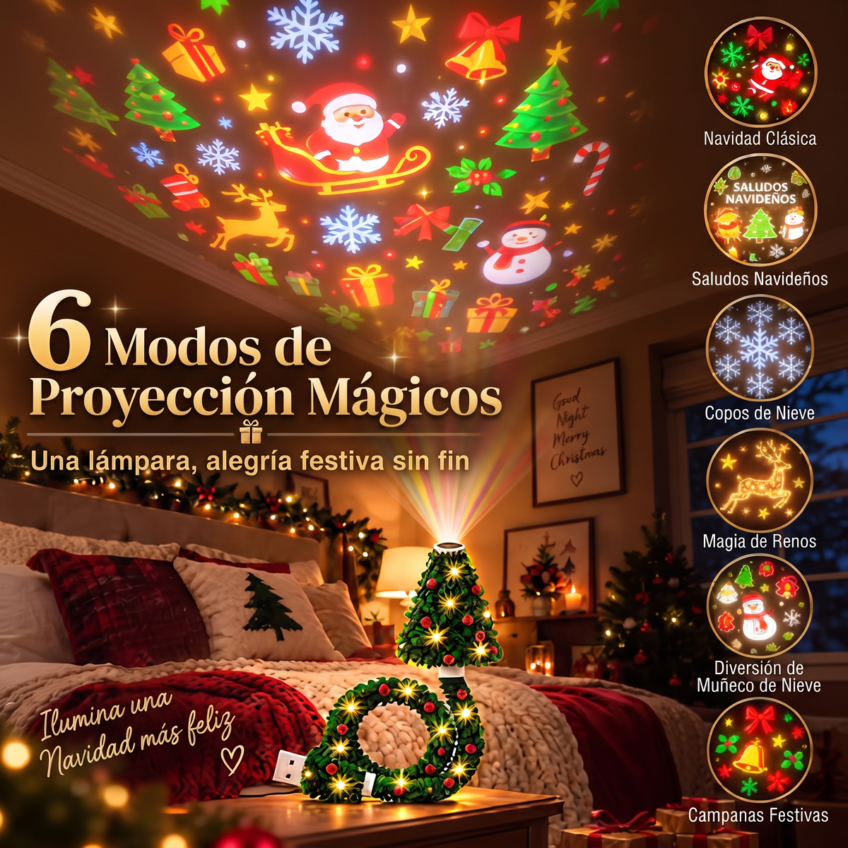 Proyector de árbol de Navidad con 6 escenas mágicas